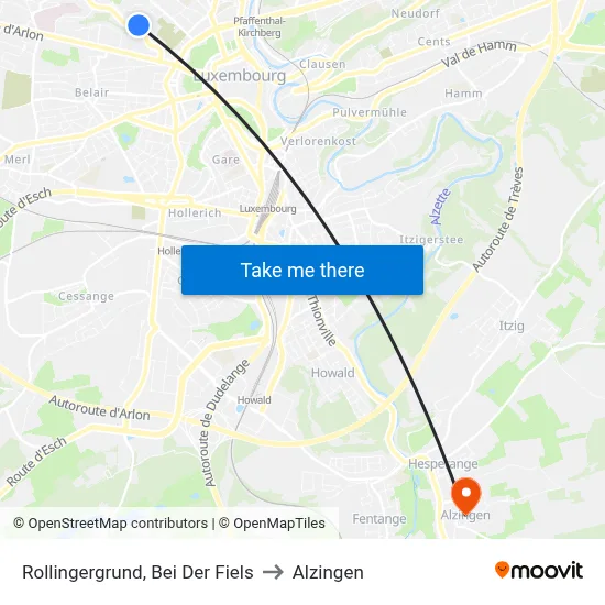 Rollingergrund, Bei Der Fiels to Alzingen map