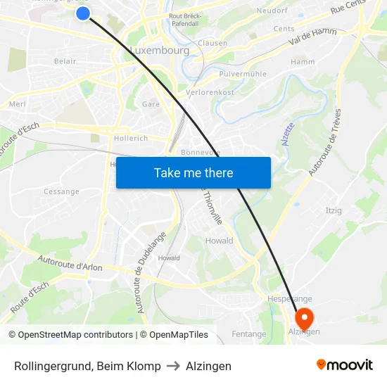 Rollingergrund, Beim Klomp to Alzingen map