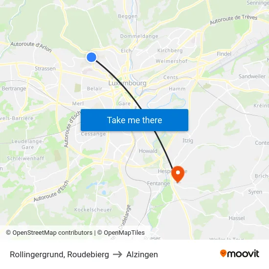 Rollingergrund, Roudebierg to Alzingen map