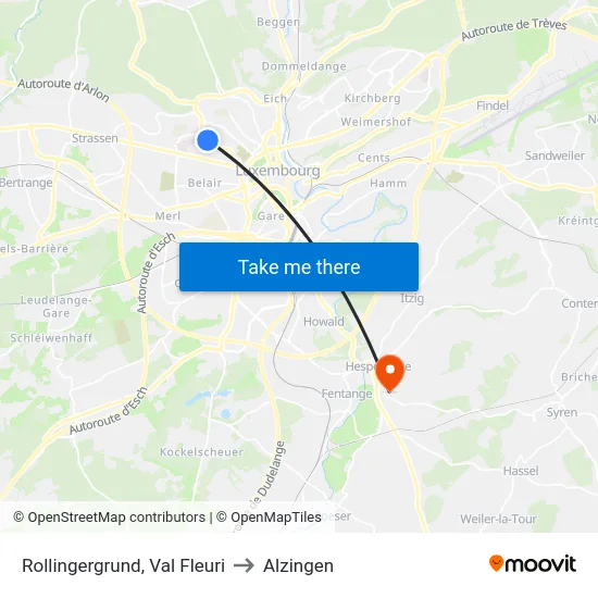 Rollingergrund, Val Fleuri to Alzingen map