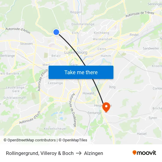 Rollingergrund, Villeroy & Boch to Alzingen map