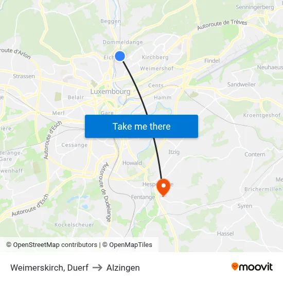 Weimerskirch, Duerf to Alzingen map