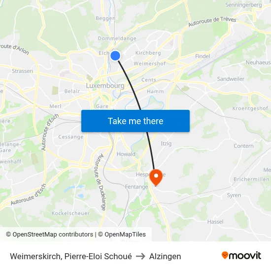 Weimerskirch, Pierre-Eloi Schoué to Alzingen map