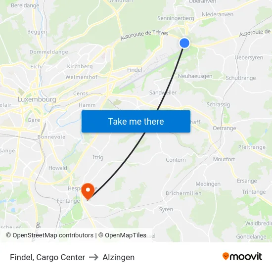 Findel, Cargo Center to Alzingen map