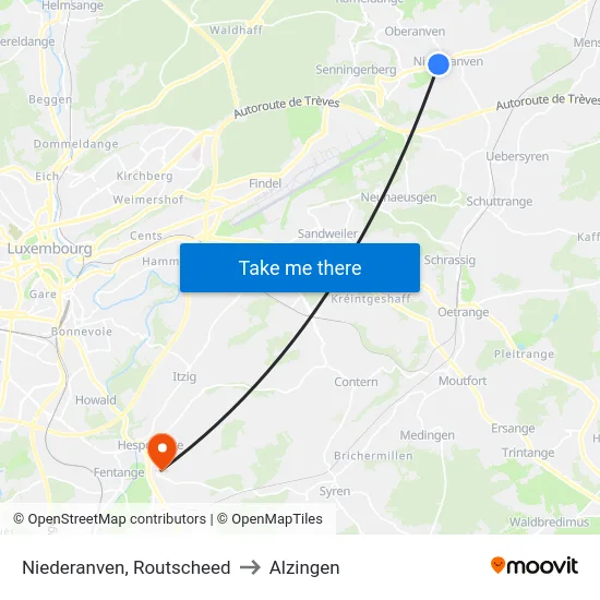 Niederanven, Routscheed to Alzingen map