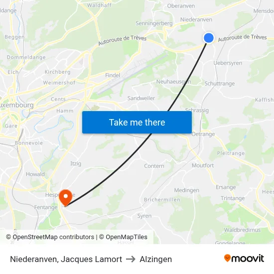 Niederanven, Jacques Lamort to Alzingen map
