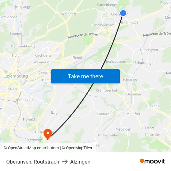 Oberanven, Routstrach to Alzingen map
