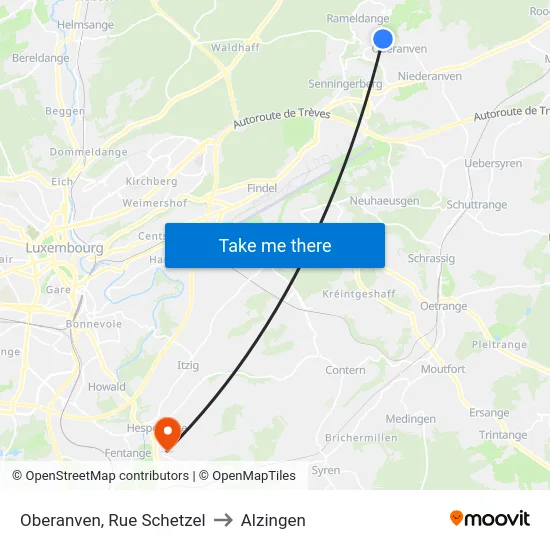 Oberanven, Rue Schetzel to Alzingen map
