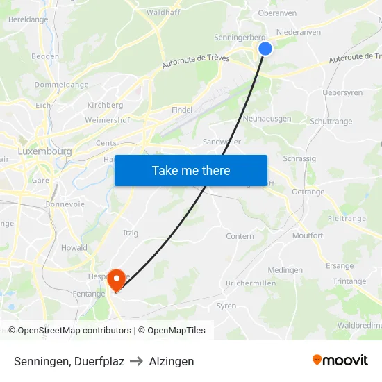 Senningen, Duerfplaz to Alzingen map