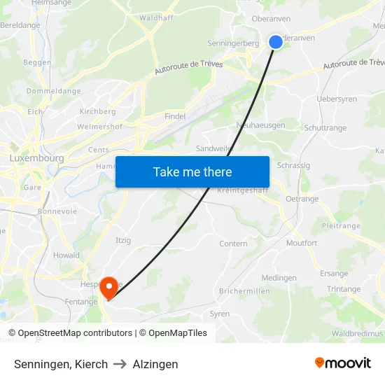 Senningen, Kierch to Alzingen map
