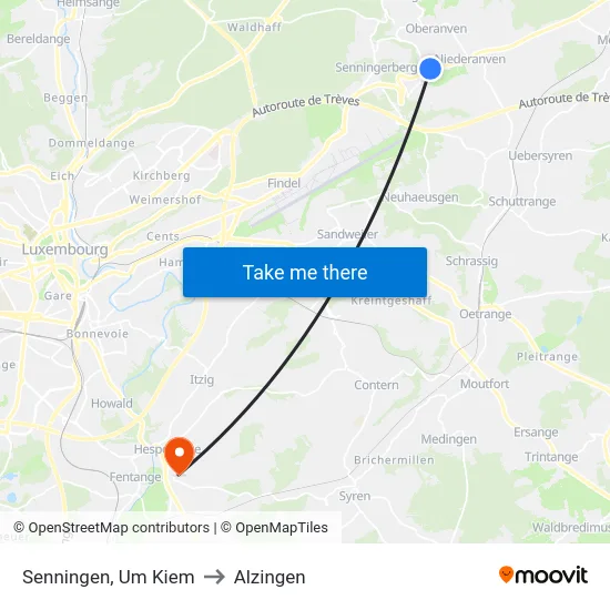 Senningen, Um Kiem to Alzingen map