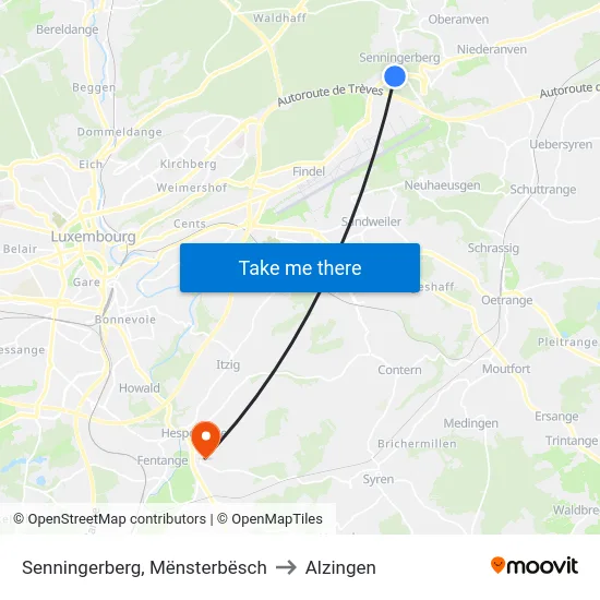 Senningerberg, Mënsterbësch to Alzingen map