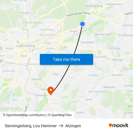 Senningerberg, Lou Hemmer to Alzingen map