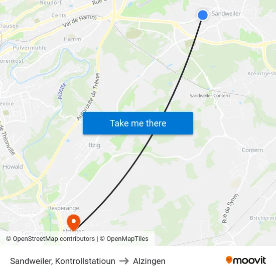 Sandweiler, Kontrollstatioun to Alzingen map