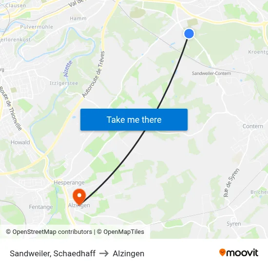 Sandweiler, Schaedhaff to Alzingen map