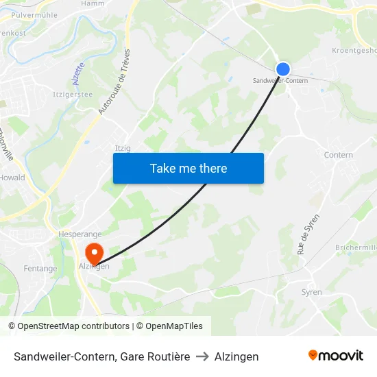 Sandweiler-Contern, Gare Routière to Alzingen map