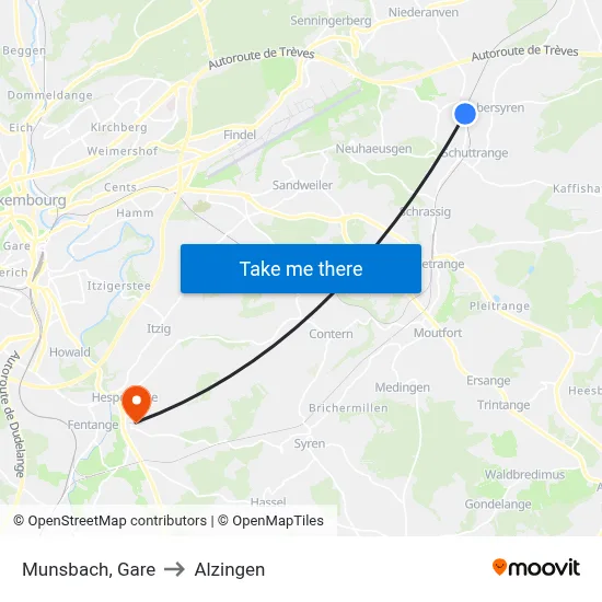 Munsbach, Gare to Alzingen map