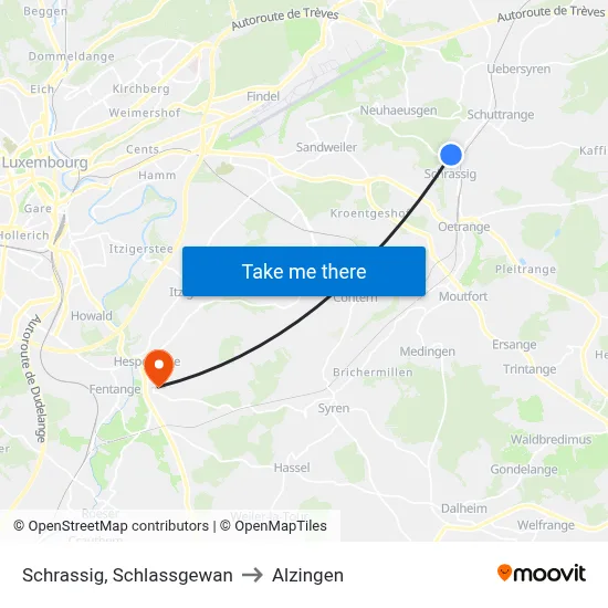 Schrassig, Schlassgewan to Alzingen map