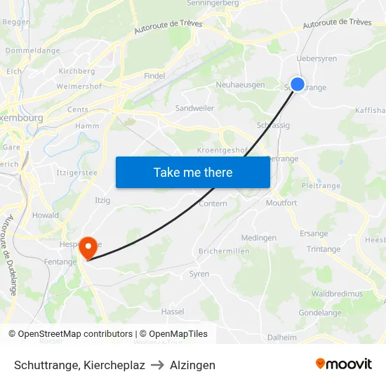 Schuttrange, Kiercheplaz to Alzingen map