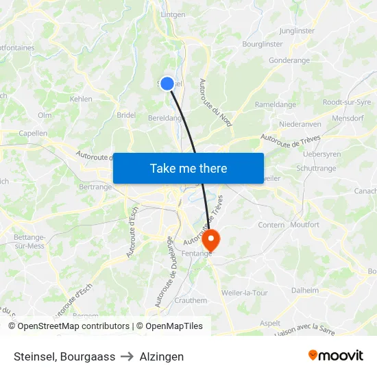 Steinsel, Bourgaass to Alzingen map
