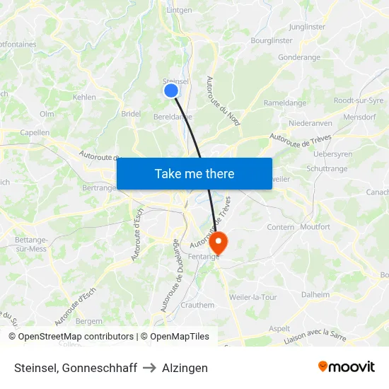 Steinsel, Gonneschhaff to Alzingen map