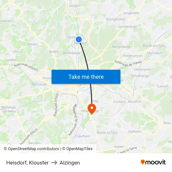Heisdorf, Klouster to Alzingen map