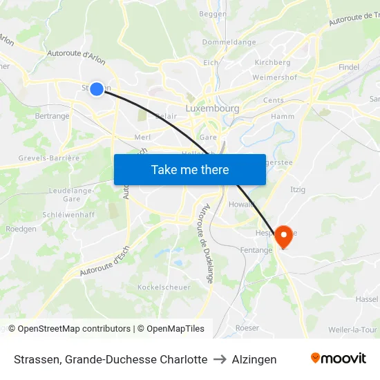 Strassen, Grande-Duchesse Charlotte to Alzingen map