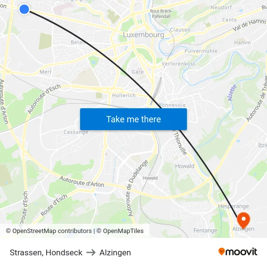 Strassen, Hondseck to Alzingen map