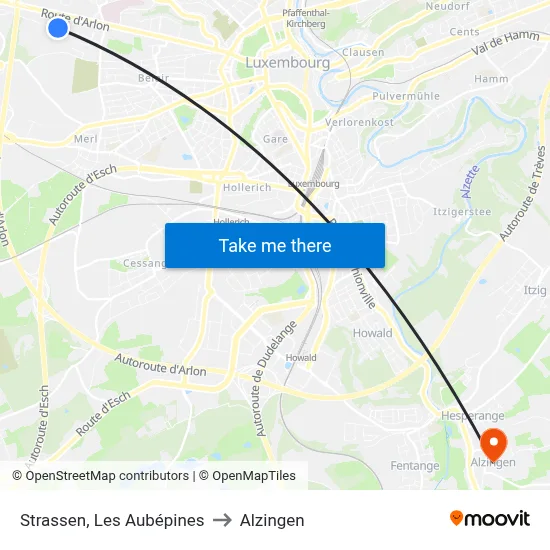 Strassen, Les Aubépines to Alzingen map