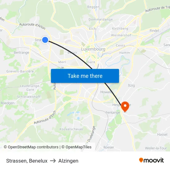 Strassen, Benelux to Alzingen map