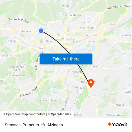 Strassen, Primeurs to Alzingen map