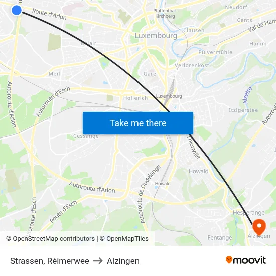 Strassen, Réimerwee to Alzingen map