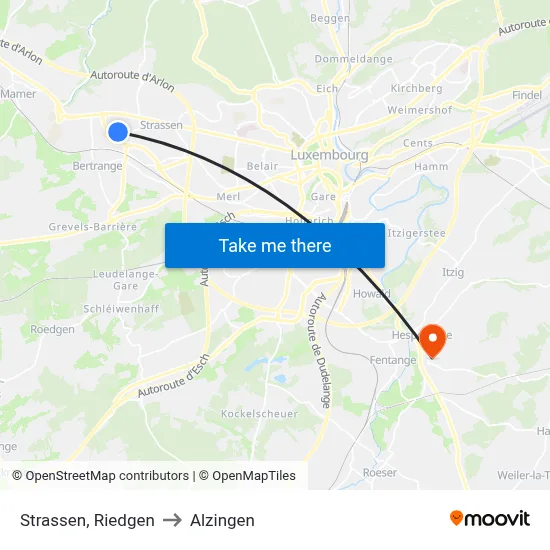 Strassen, Riedgen to Alzingen map