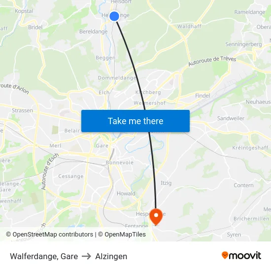 Walferdange, Gare to Alzingen map
