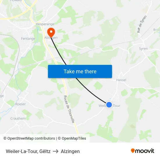 Weiler-La-Tour, Gëltz to Alzingen map