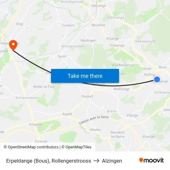 Erpeldange (Bous), Rollengerstrooss to Alzingen map