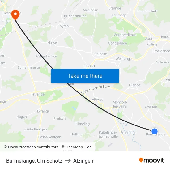 Burmerange, Um Schotz to Alzingen map