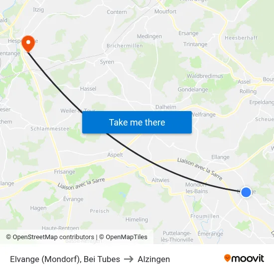 Elvange (Mondorf), Bei Tubes to Alzingen map