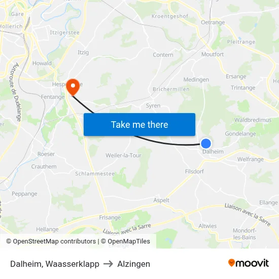 Dalheim, Waasserklapp to Alzingen map