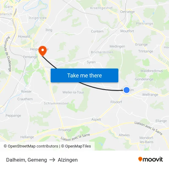 Dalheim, Gemeng to Alzingen map