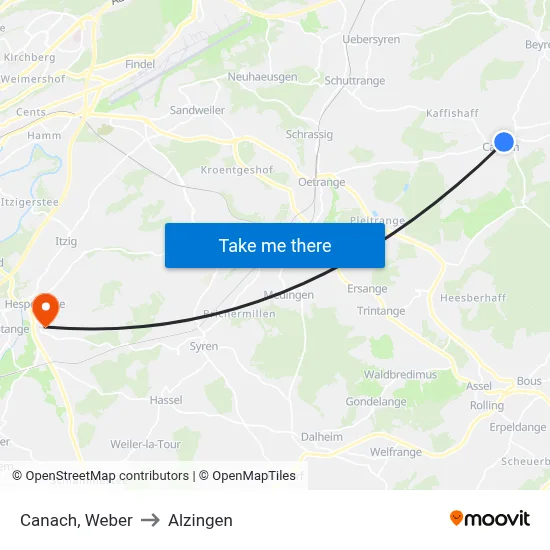 Canach, Weber to Alzingen map
