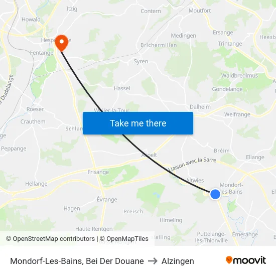 Mondorf-Les-Bains, Bei Der Douane to Alzingen map