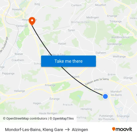 Mondorf-Les-Bains, Kleng Gare to Alzingen map