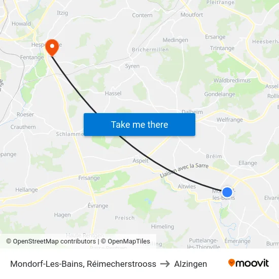 Mondorf-Les-Bains, Réimecherstrooss to Alzingen map