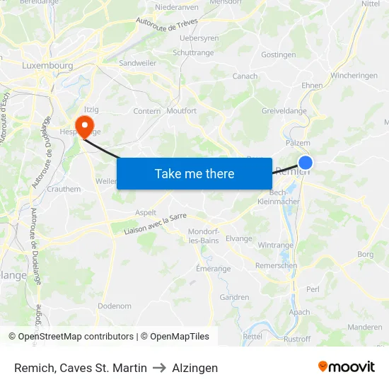 Remich, Caves St. Martin to Alzingen map