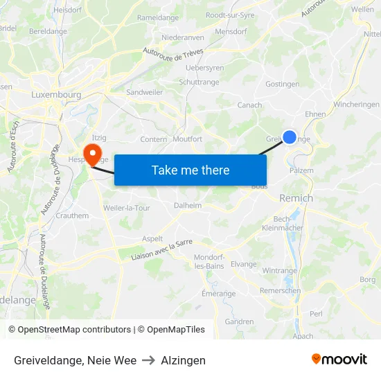 Greiveldange, Neie Wee to Alzingen map