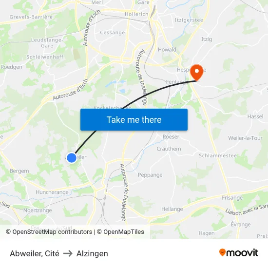 Abweiler, Cité to Alzingen map