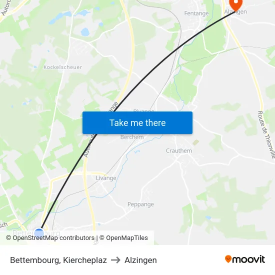 Bettembourg, Kiercheplaz to Alzingen map