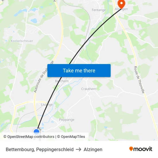 Bettembourg, Peppingerschleid to Alzingen map