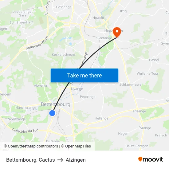 Bettembourg, Cactus to Alzingen map